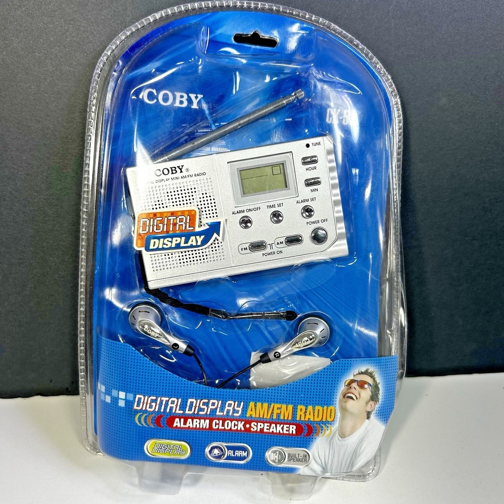 Coby Digital Display AM/FM Radio‎ Alarm Clock Speaker w Headphones New Portable